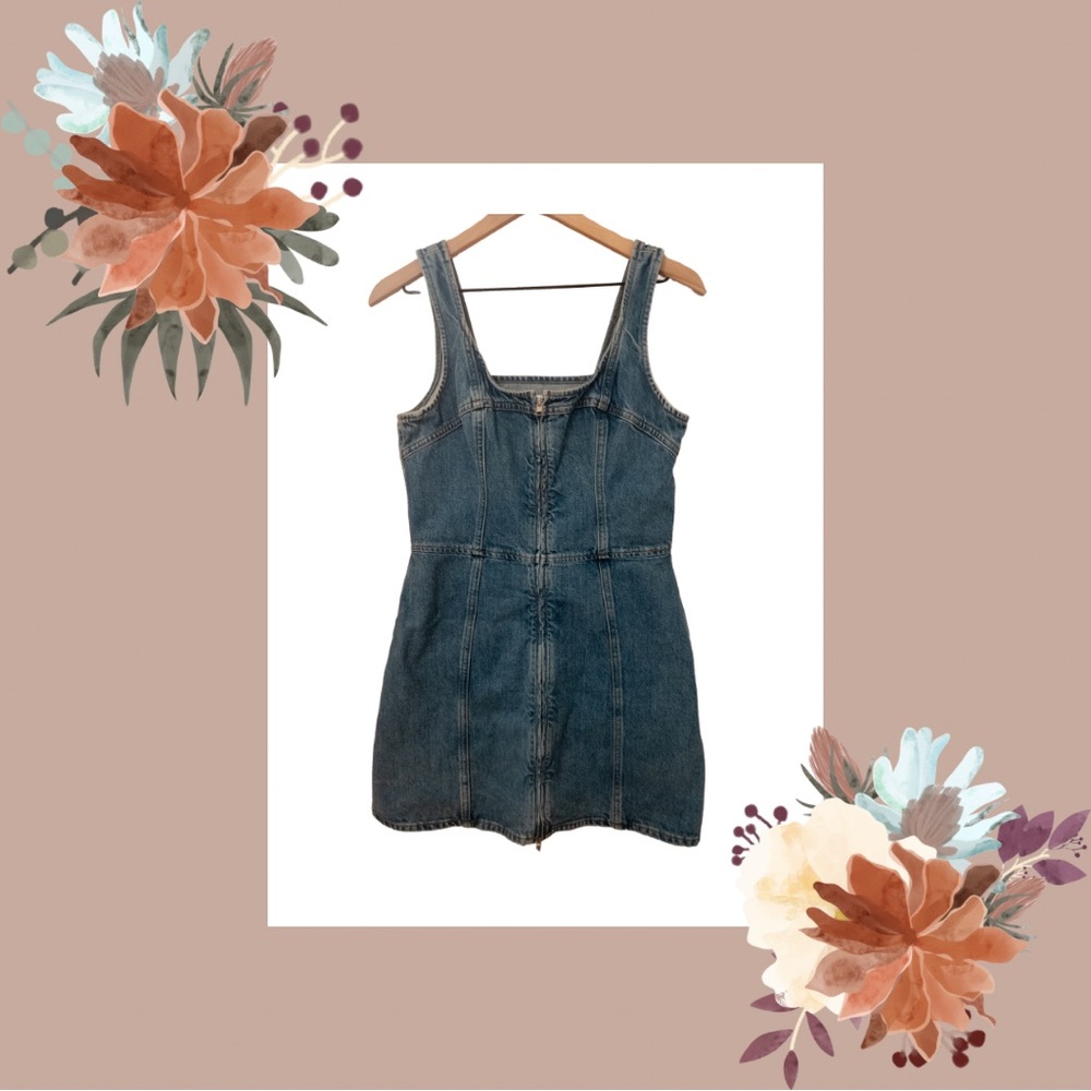 Frame Full Length Front Zipper Denim Sleeveless Dress